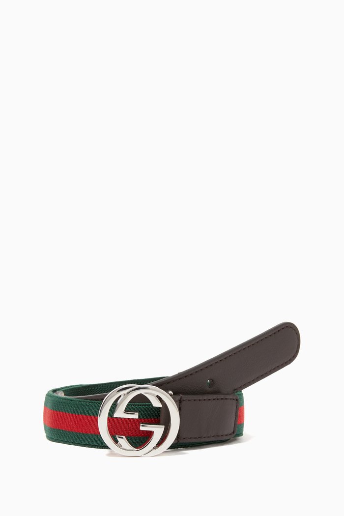 

GG Web & Leather Belt, Multicolour