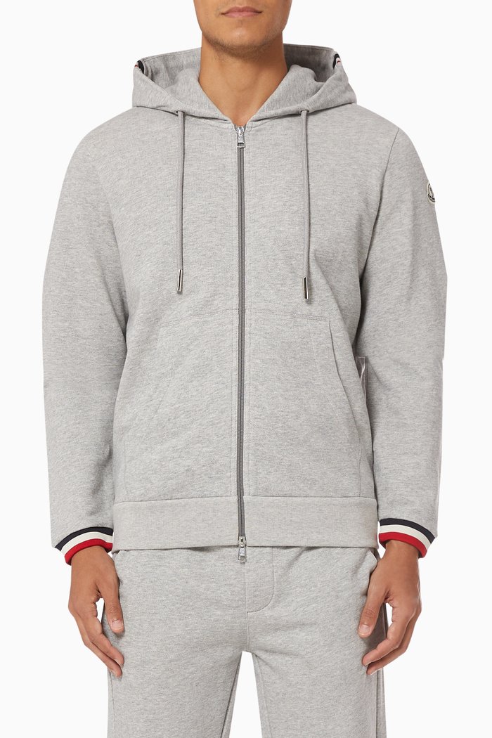 

Tricolour Rib Hoodie in Cotton, Grey