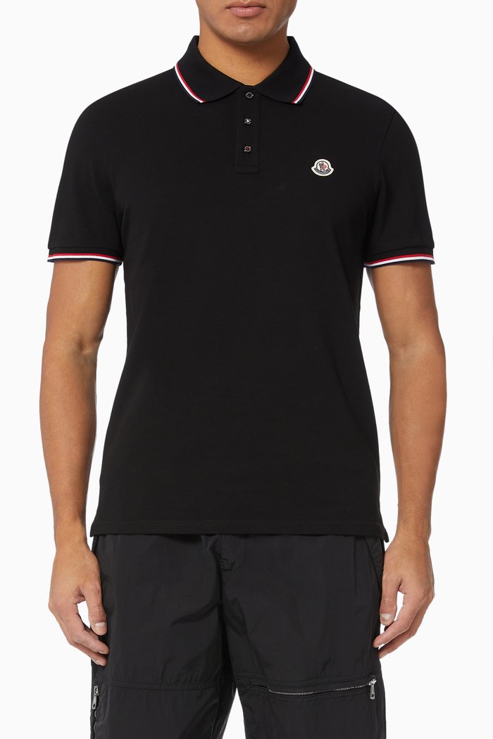 

Tipped Cotton Piqué Polo, Black