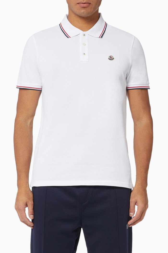 Tipped Cotton Piqué Polo, White