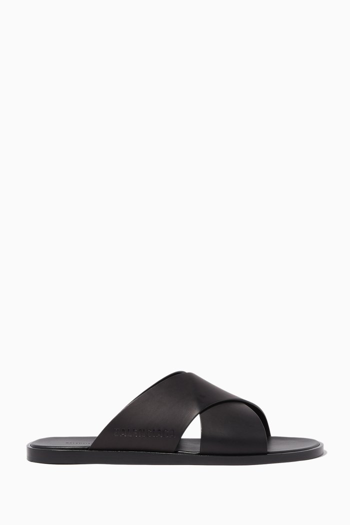 

Cross-Over Leather Slides, Black