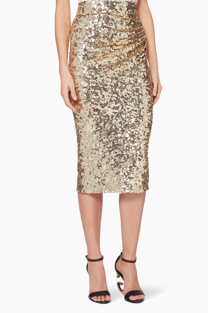 

Sequin Embellished Midi Skirt, Gold