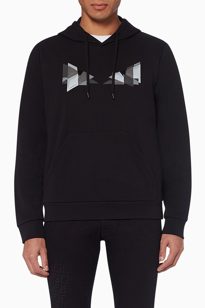 Geometric Reflective Cubic Eyes Hoodie, Black