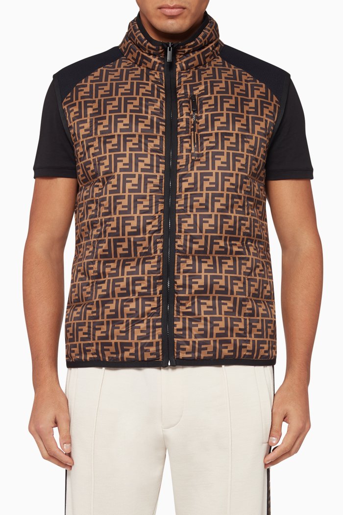 

FF Nylon & Scuba Quoted Gilet, Brown