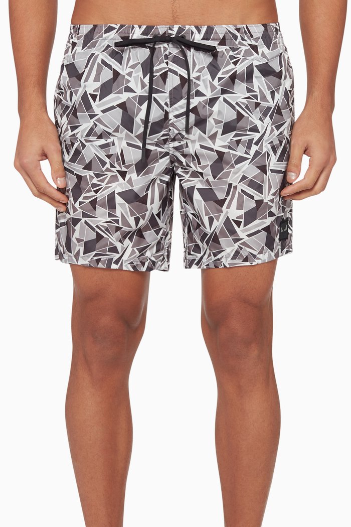 

Geometric Print Swim Shorts, Grey