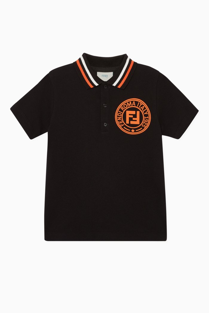 

Contrast Collar Logo Patch Polo Shirt, Black