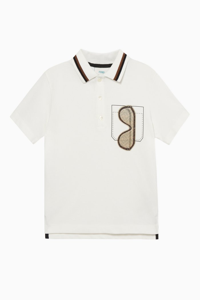 Sunglass Appliqué Polo Shirt, White