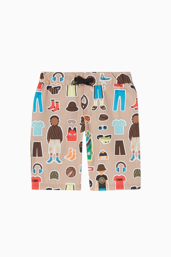 

Sports Print Jersey Shorts, Brown