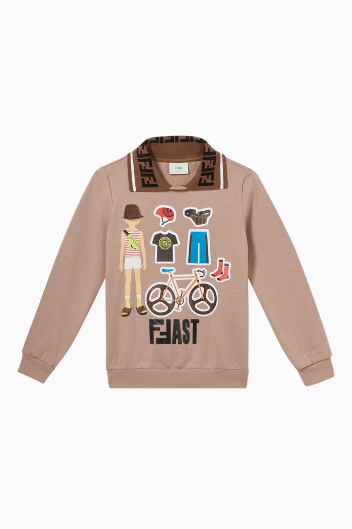 

Cycling Print Polo Collar Sweatshirt, Neutral
