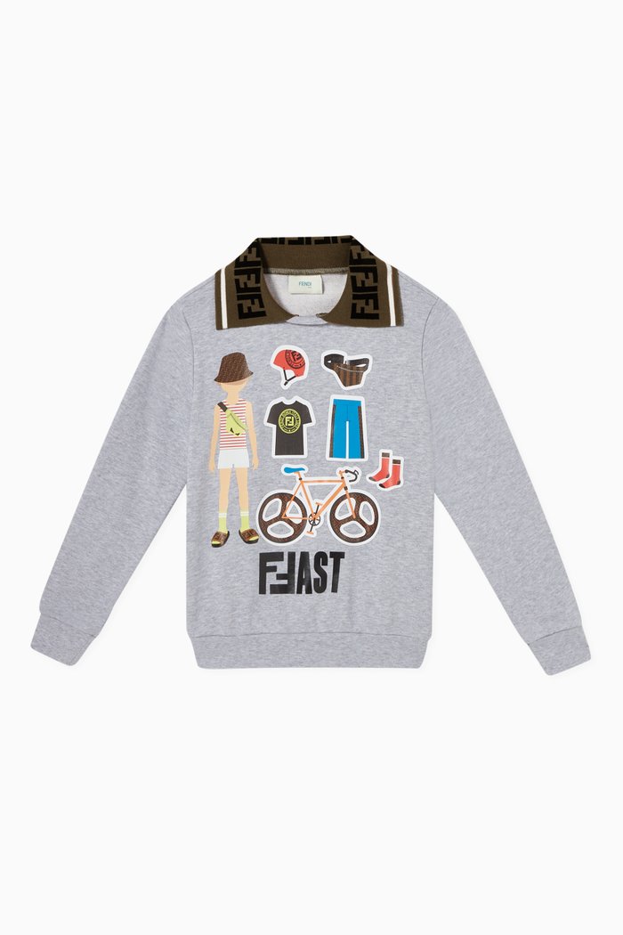 

Cycling Print Polo Collar Sweatshirt, Grey
