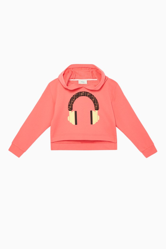 

FF Print Cropped Hoodie, Pink