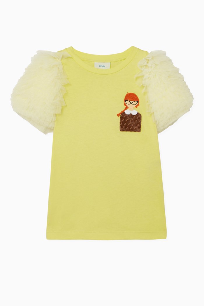 

Ruffle-Sleeve Jersey T-Shirt, Yellow