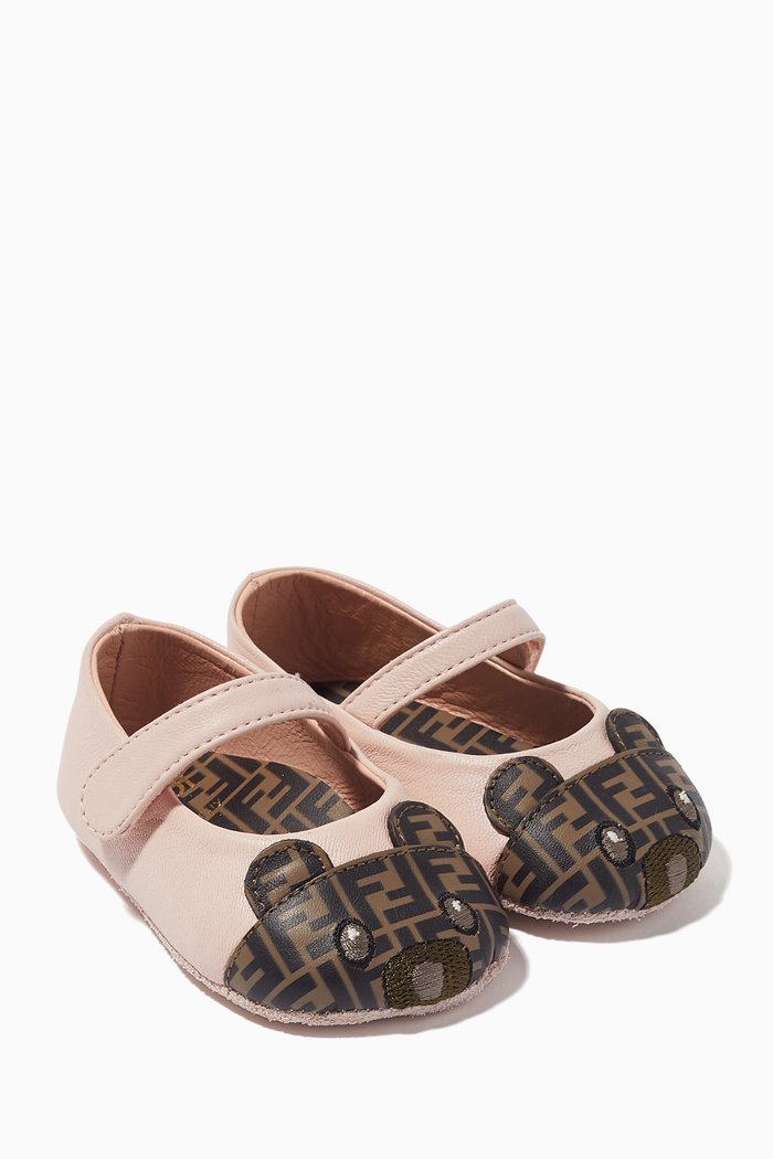 

Teddy Bear Leather Ballerina Shoes, Pink
