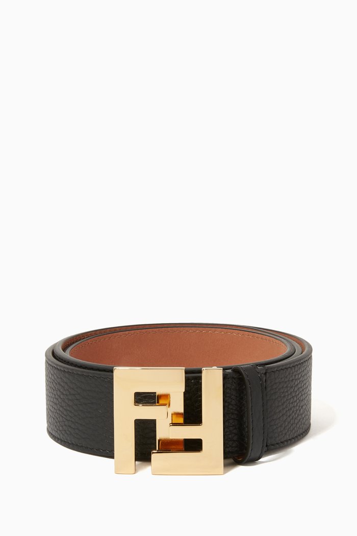 

Classic FF Buckle Leather Belt, Black