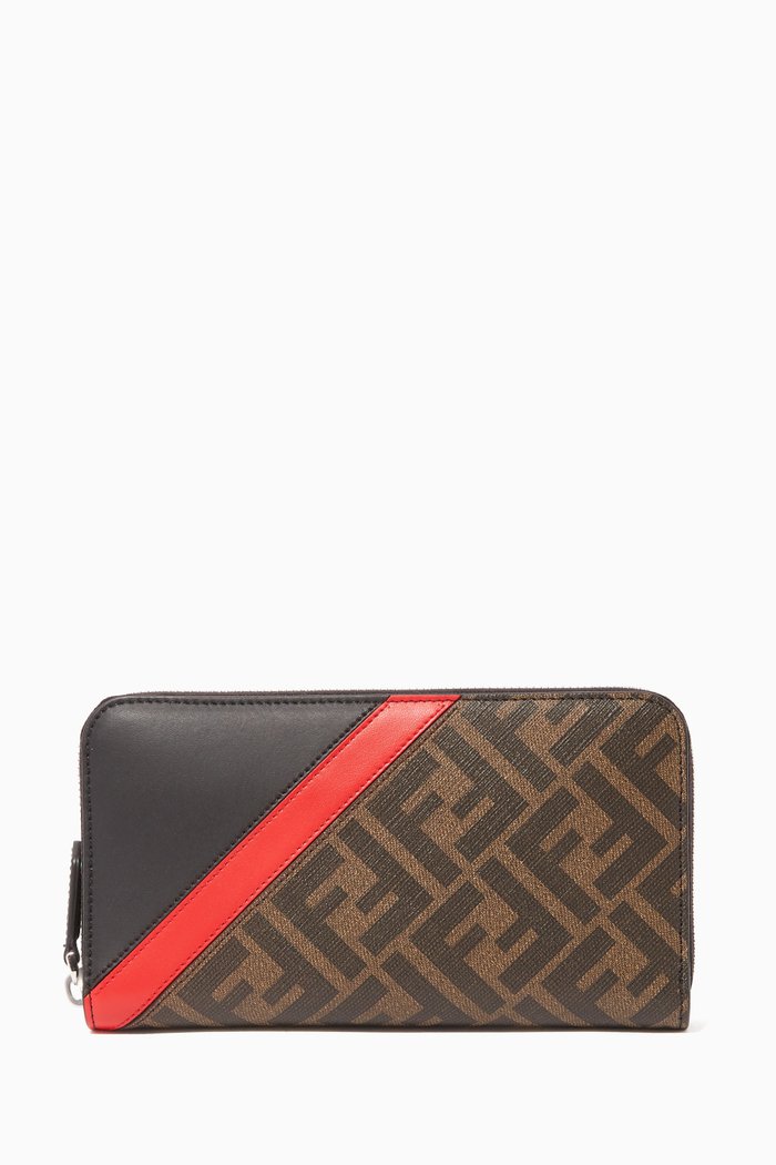 

FF Panelled Leather Zip-Around Wallet, Brown