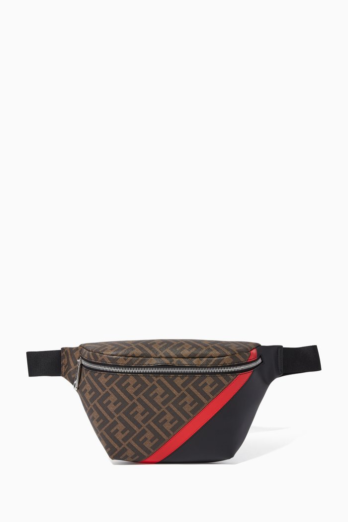 

FF Panelled Fabric & Leather Belt Bag, Brown