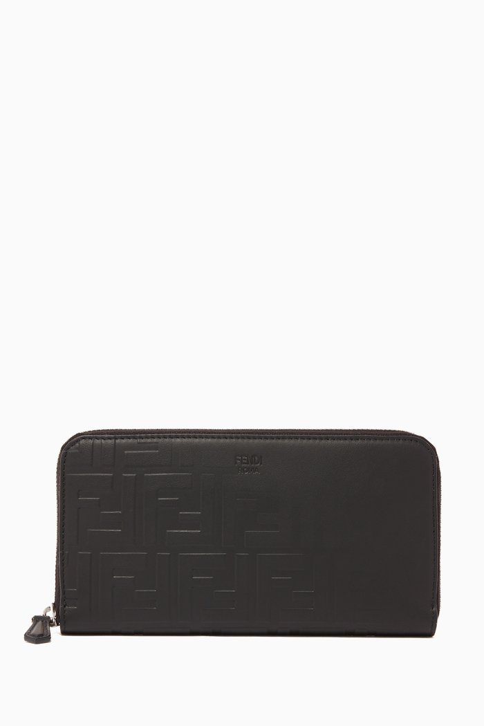 

Shaded FF Leather Zip Wallet, Black