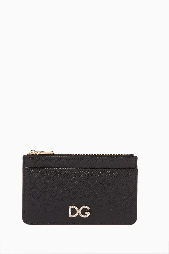 Medium Dauphine Leather Card Holder, Black