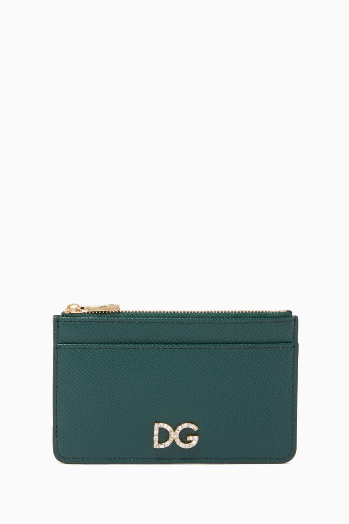 

Medium Dauphine Leather Card Holder, Green