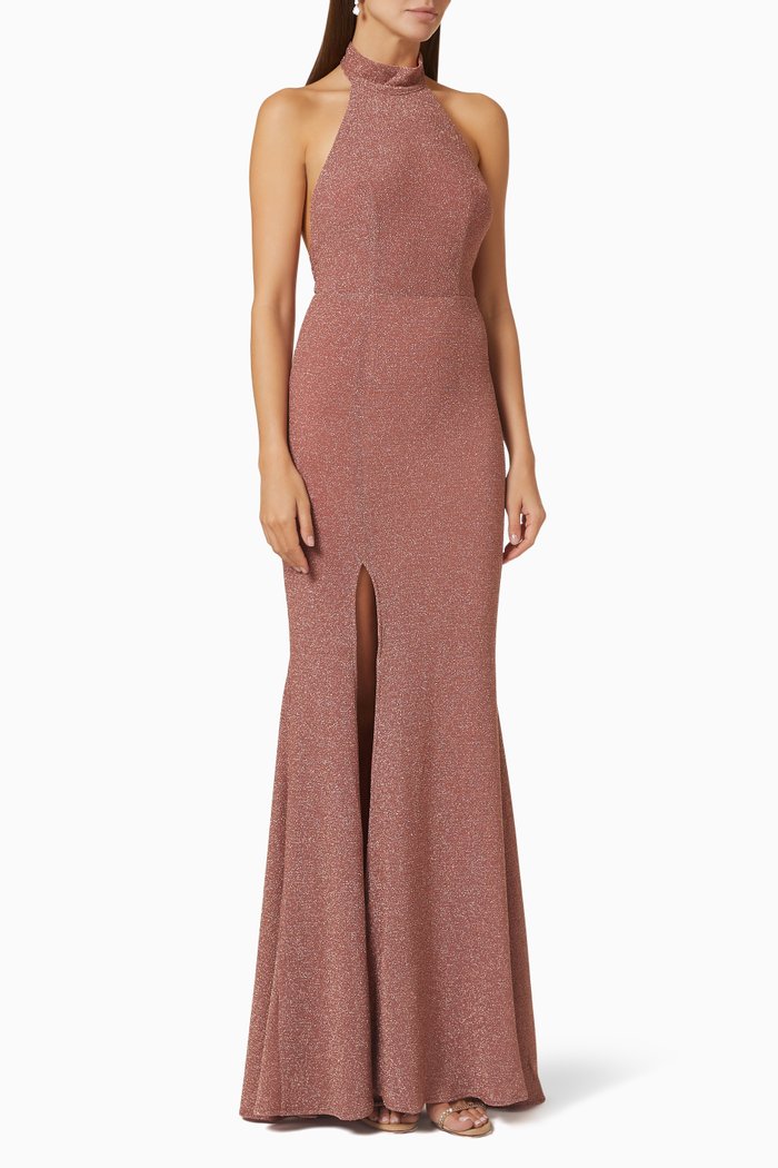 

High Neck Gown in Satin, Rose gold