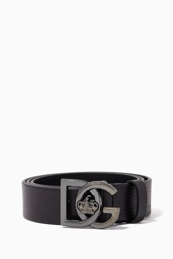 

Crossed Logo Belt in Tumbled Leather, Black