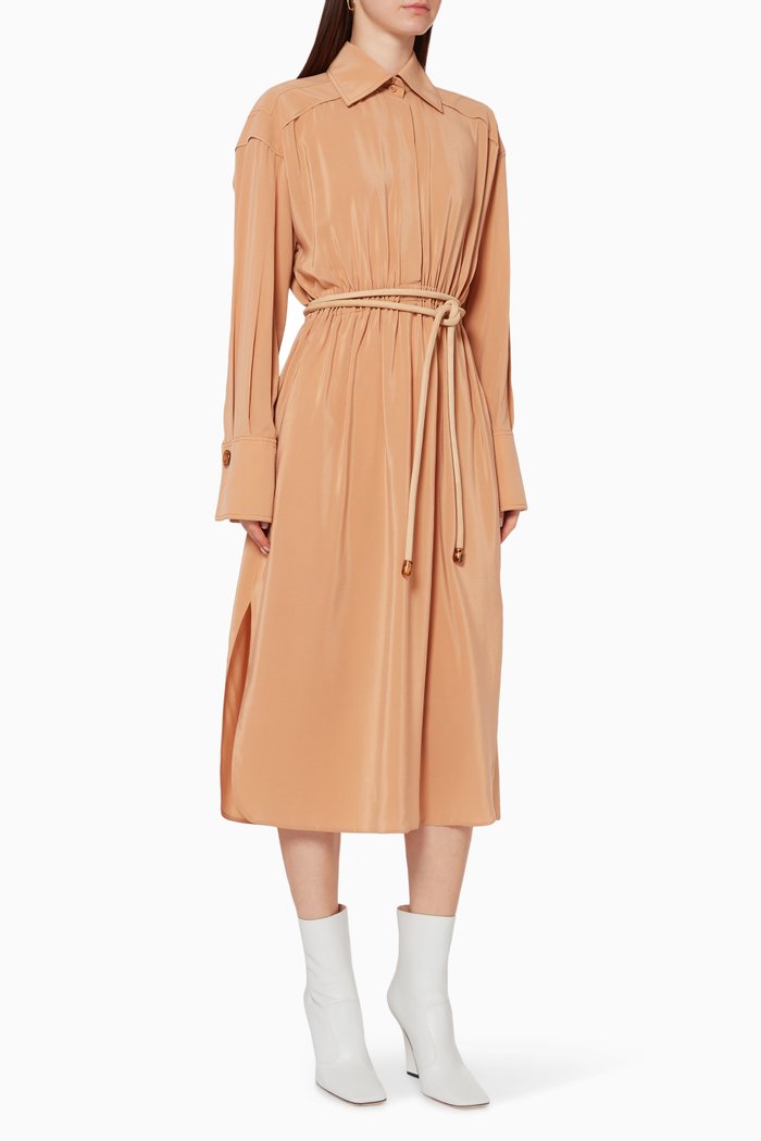

Crêpe de Chine Midi Shirt Dress, Pink