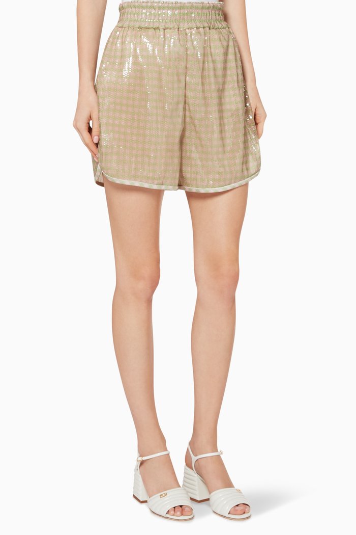 

Vichy-Check Sequined Shorts, Multicolour