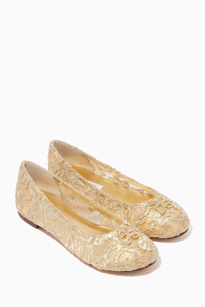 

DG Embellished Lace Ballerina Shoes, Gold