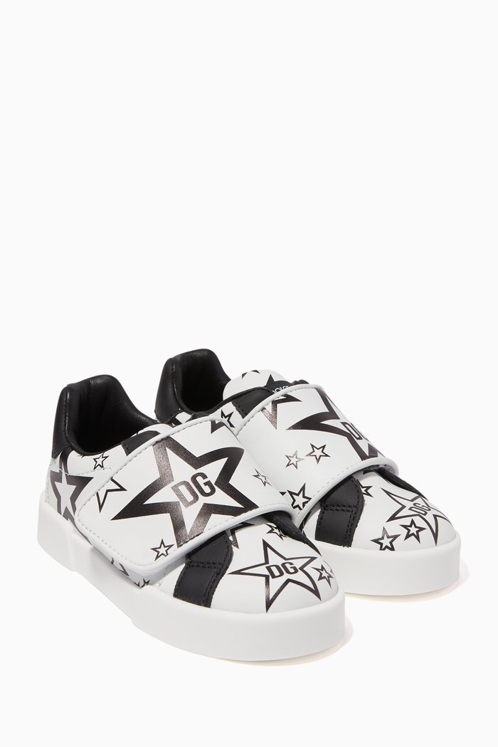 

Star-Print Leather Sneakers, White
