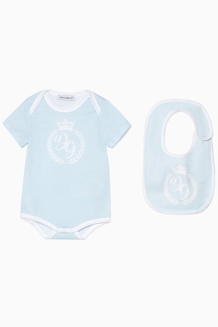 

Logo Print Bodysuit & Bib Gift Set, Blue