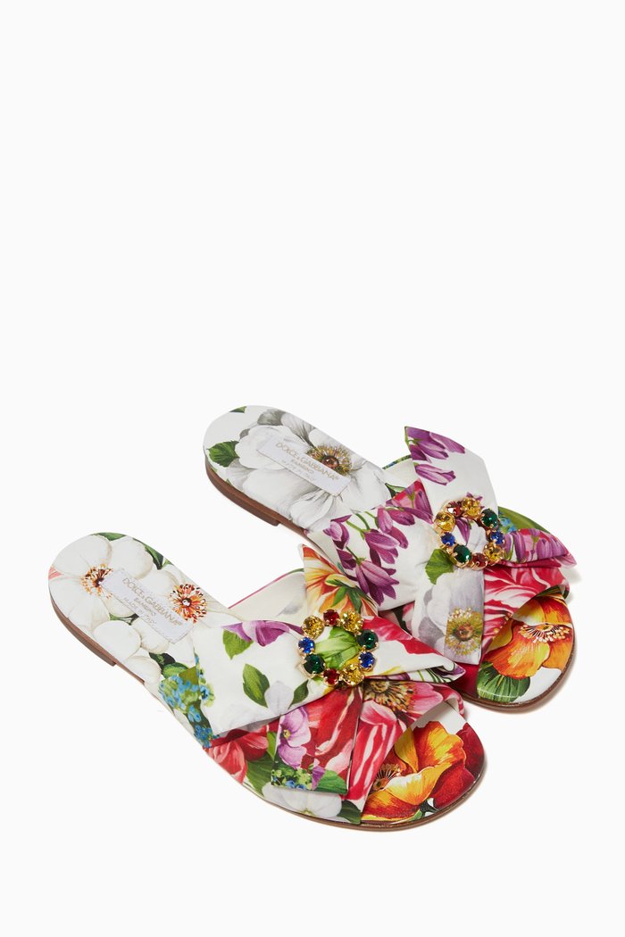 

Floral Embellished Slides, White