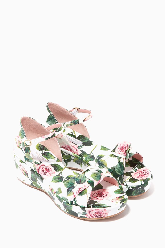 

Tropical Rose Poplin Wedge Sandals, Multicolour