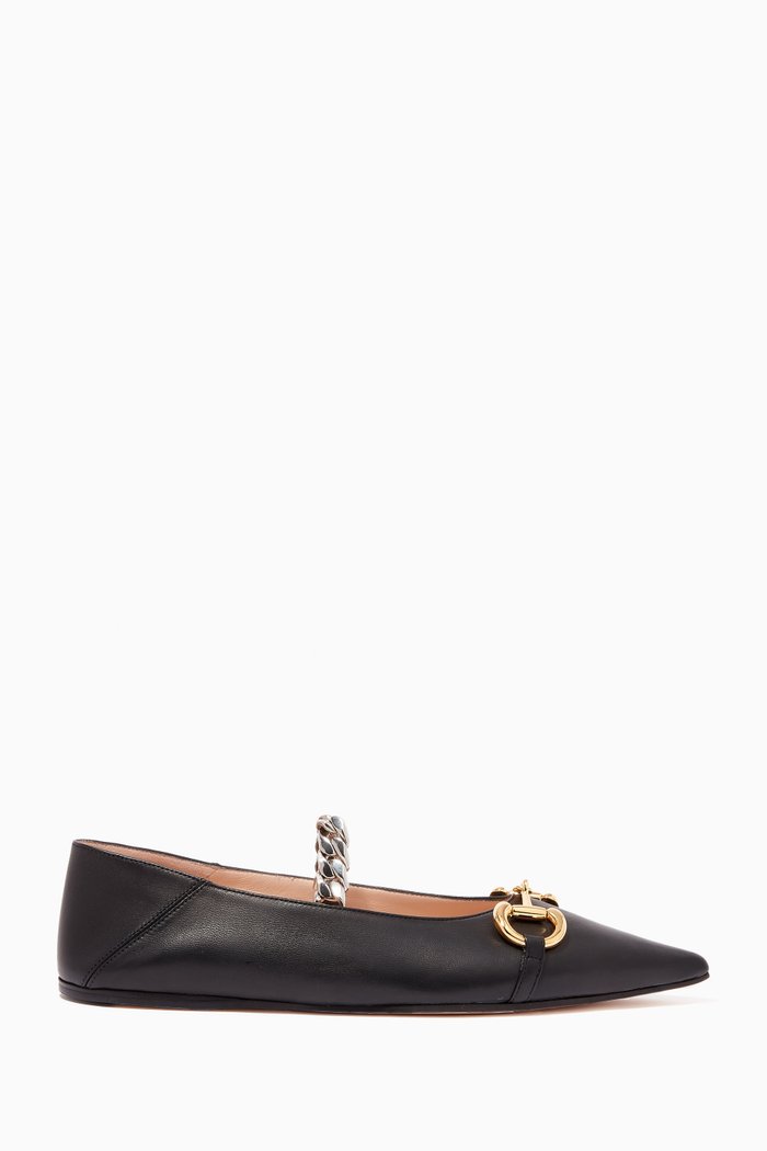 

Horsebit Leather Collapsable Ballet Flat, Black