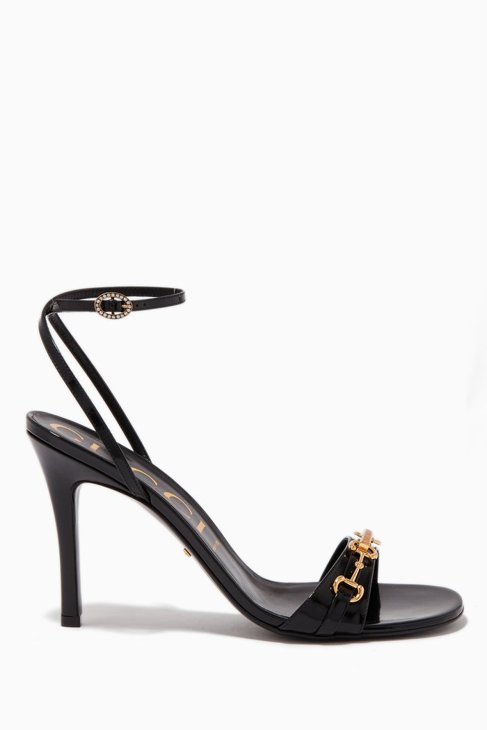 

Horsebit Chain Leather Sandals, Black
