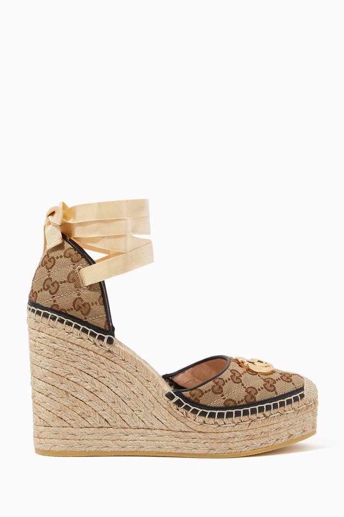 

Pilar 85 Platform Wedge Espadrilles in GG Matelassé Canvas, Neutral