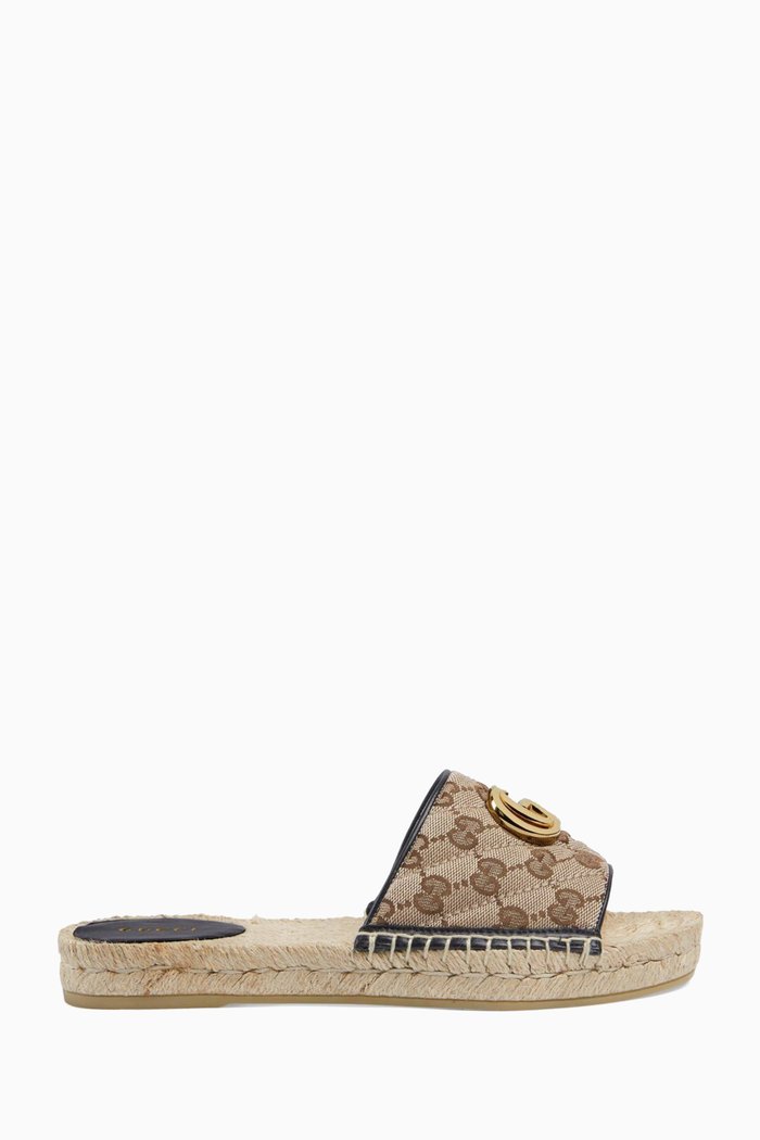 

GG Matelassé Canvas Espadrille Slides, Neutral