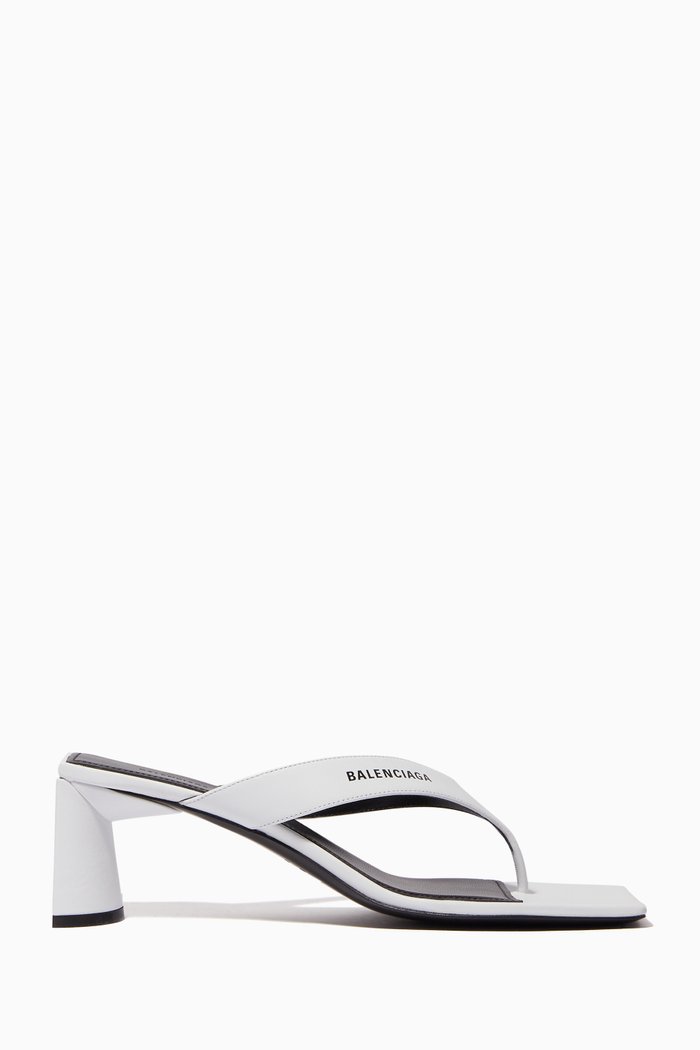 

Double Square Leather Sandals, White