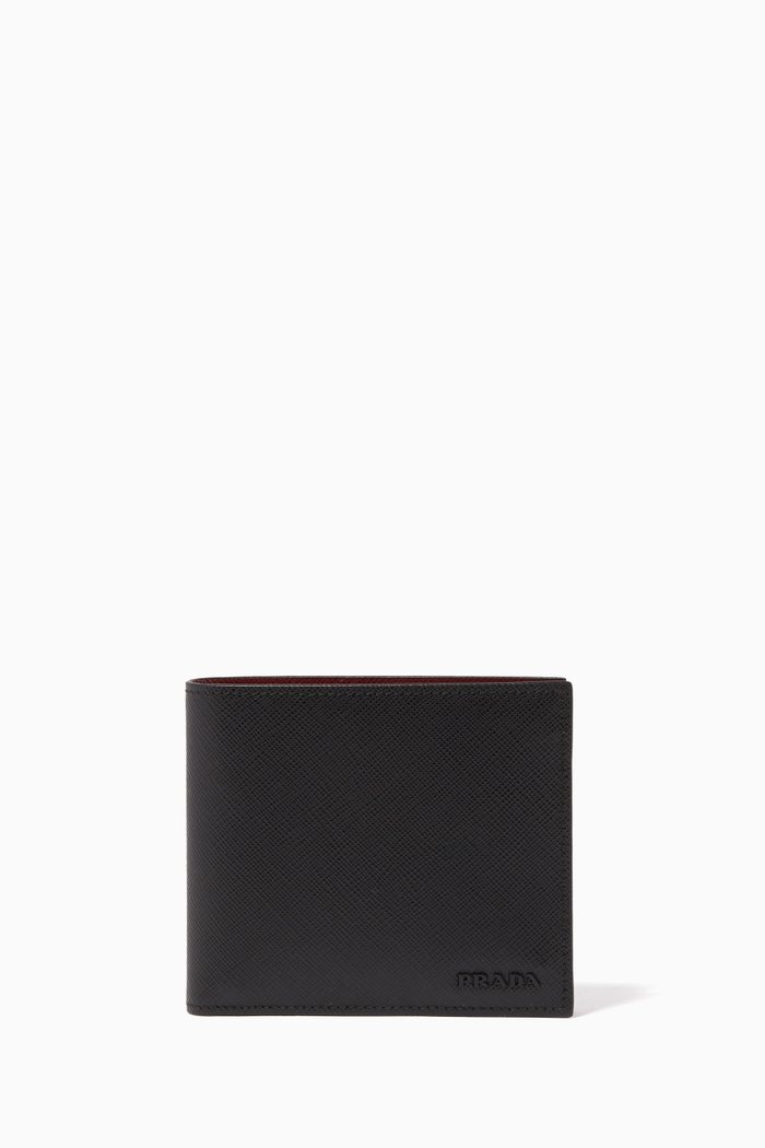 

Enameled Logo Saffiano Leather Wallet, Black