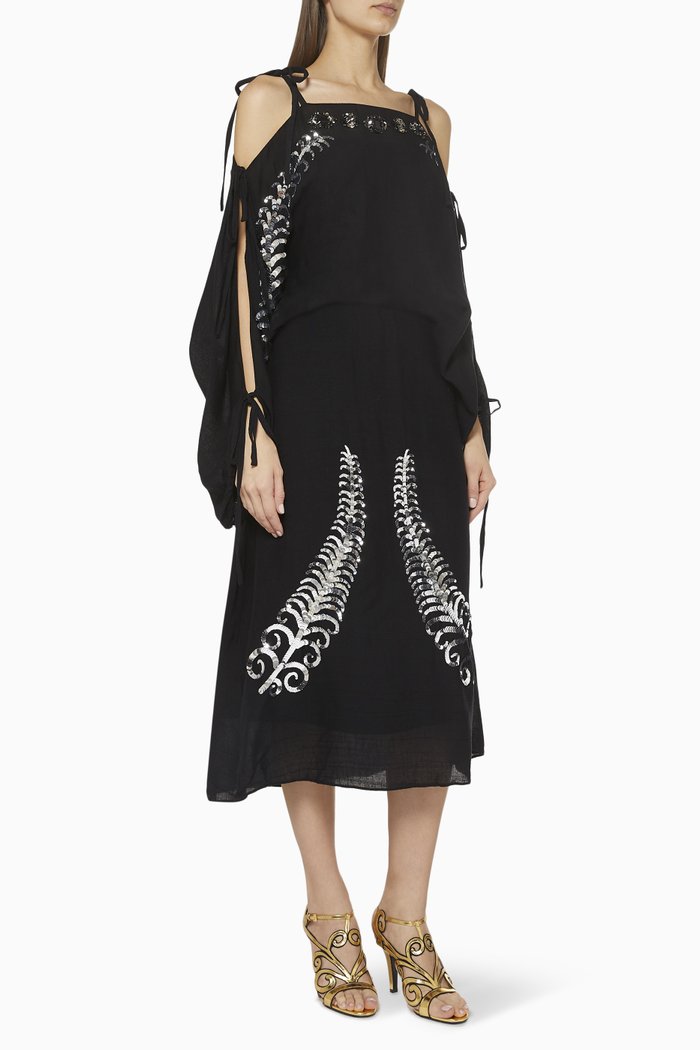 

Slubbed Toile Silk Dress, Black