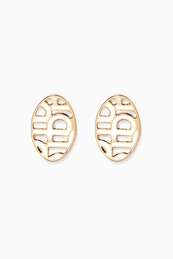 Nasj M Letter Gold Earrings, Yellow