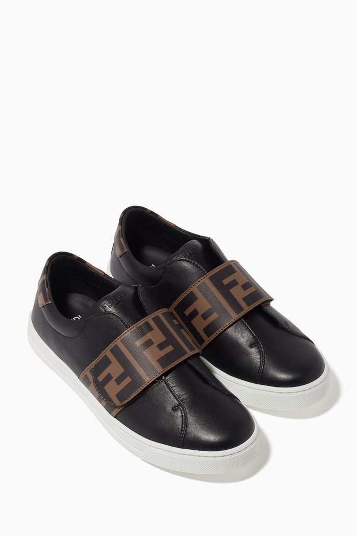 FF Logo Velcro Sneakers, Black