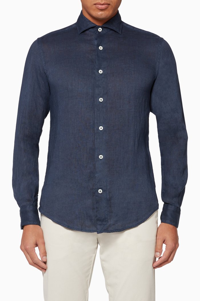 

Solid Linen Shirt, Blue