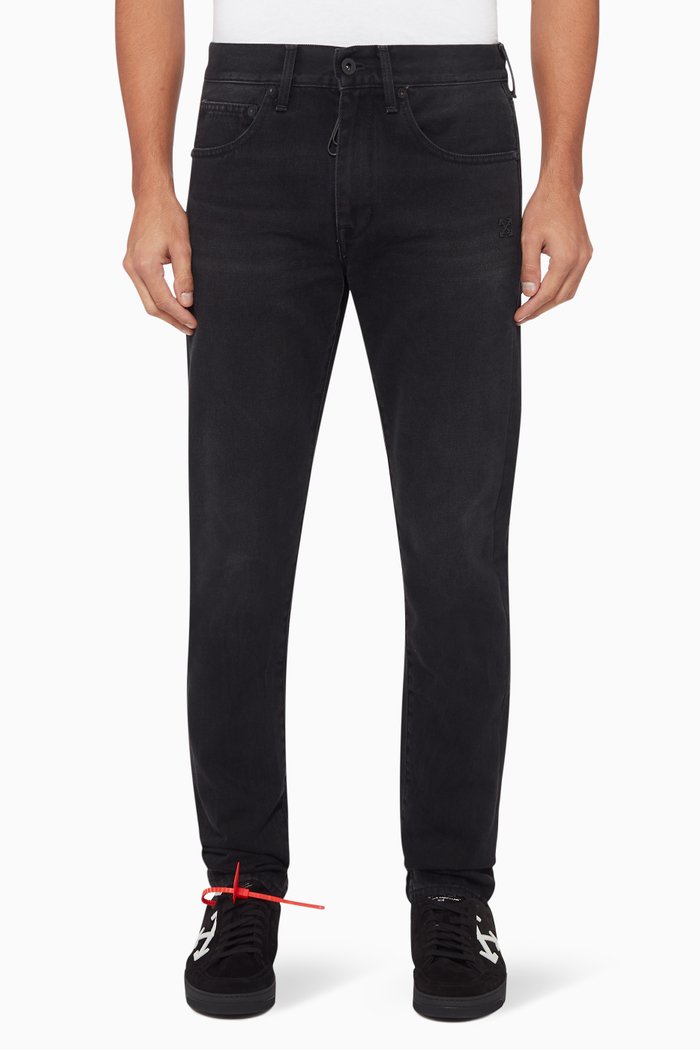 

Diag Print Slim-Fit Jeans, Black