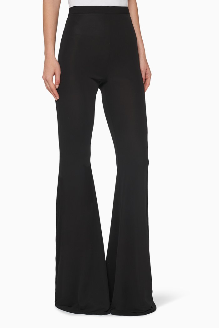 

High-Waisted Jersey Flared Pants, Black
