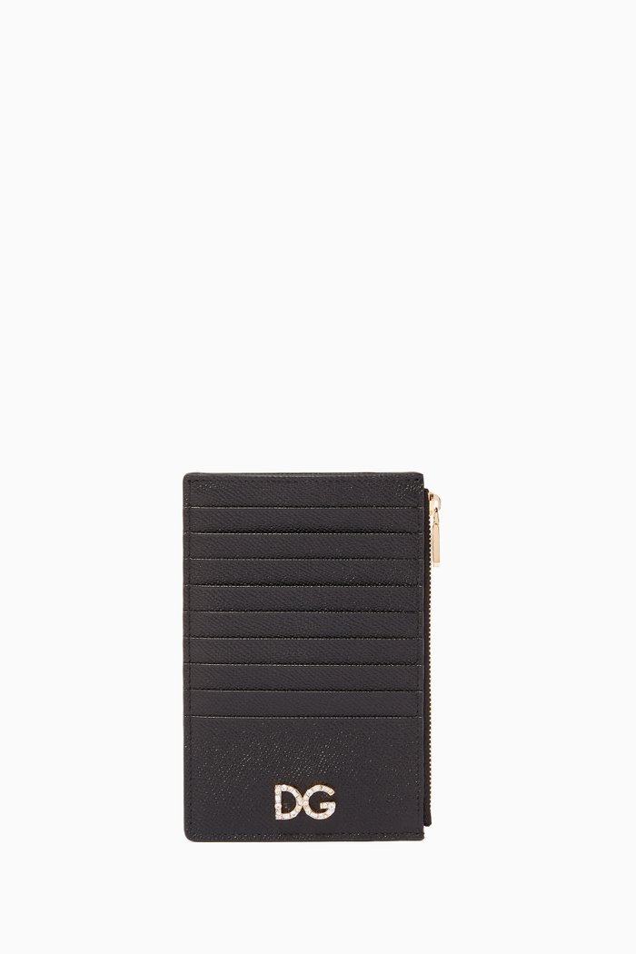 

Dauphine Leather Long Card Holder, Black