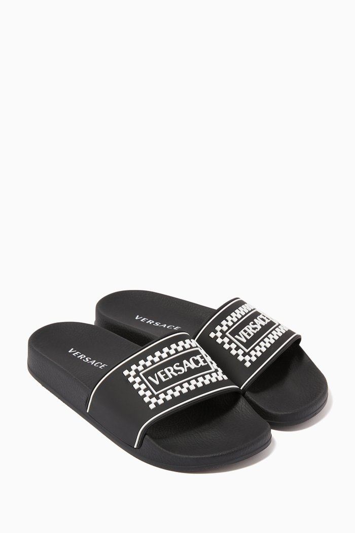 

90s Vintage Logo Rubber Slides, Black