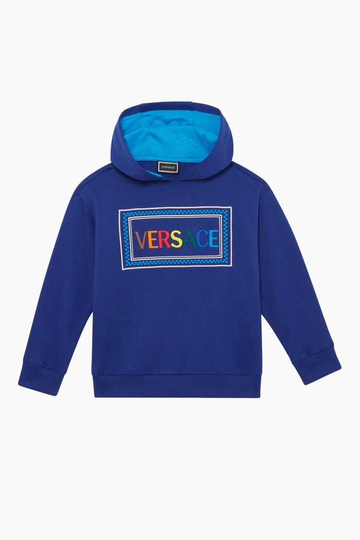 

90s Vintage Logo Cotton Terry Hoodie, Blue