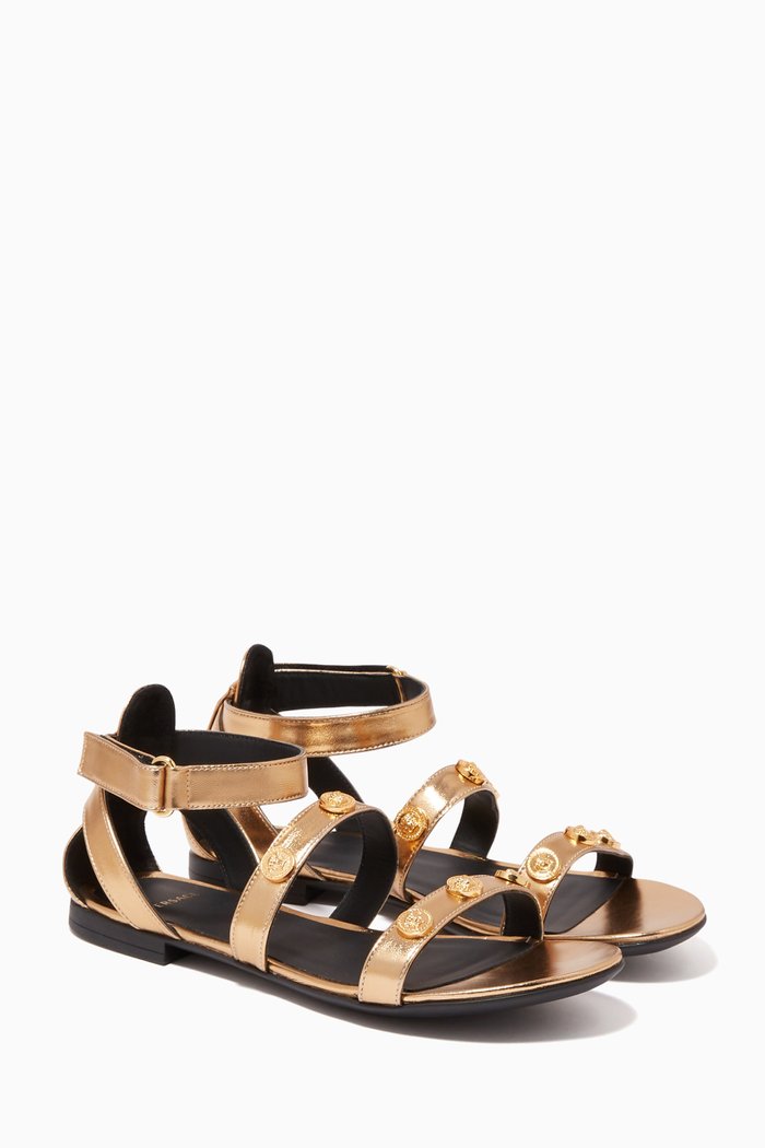 

Medusa Laminated Leather Sandals, Gold