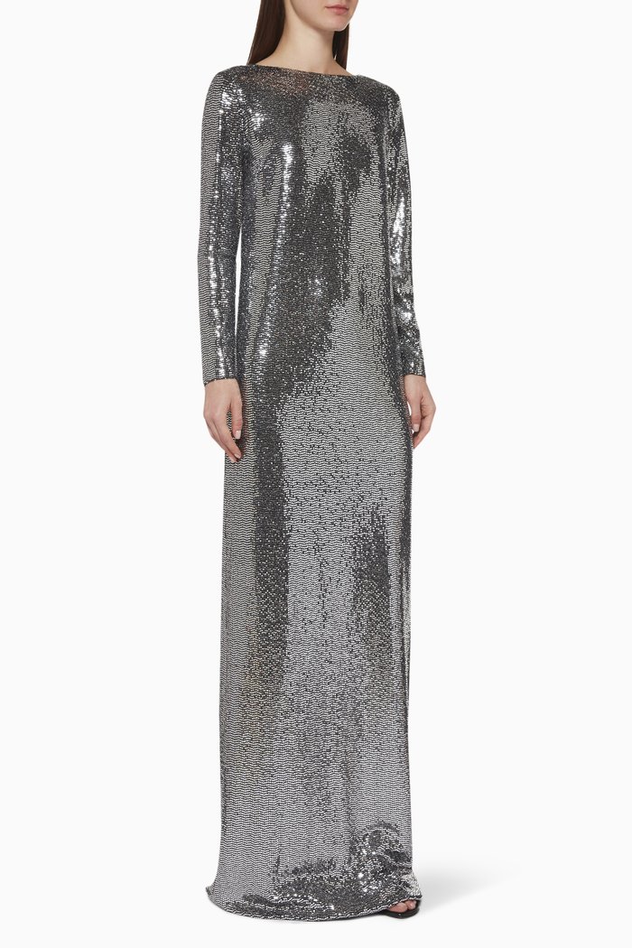 

Metallic Dotted Jersey Maxi Dress, Silver