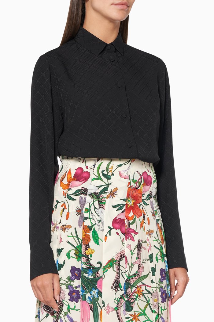 

GG Check Silk Shirt, Black